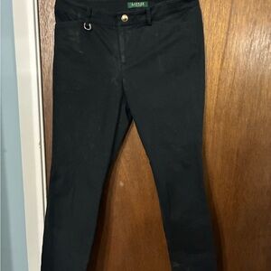 Ralph Lauren Black Skinny Ponte Pants with Gold Button